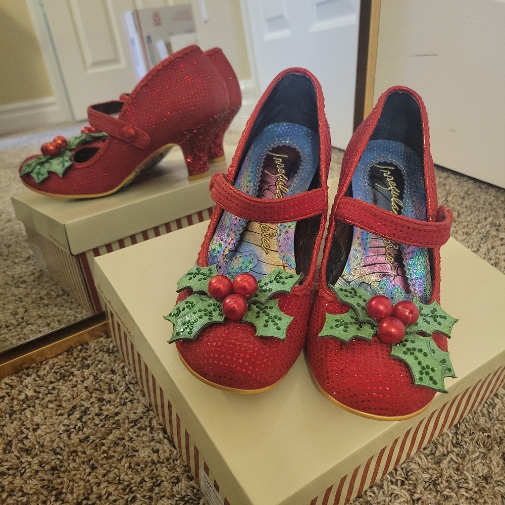 Irregular Choice Red Sparkle Christmas Midi Heels US 9 EU 40